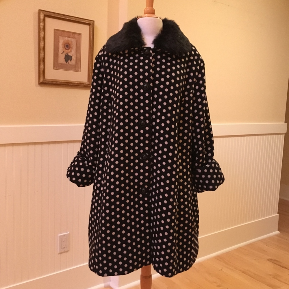 Polka Dot Removable Faux Fur Collar Coat Merona 4
